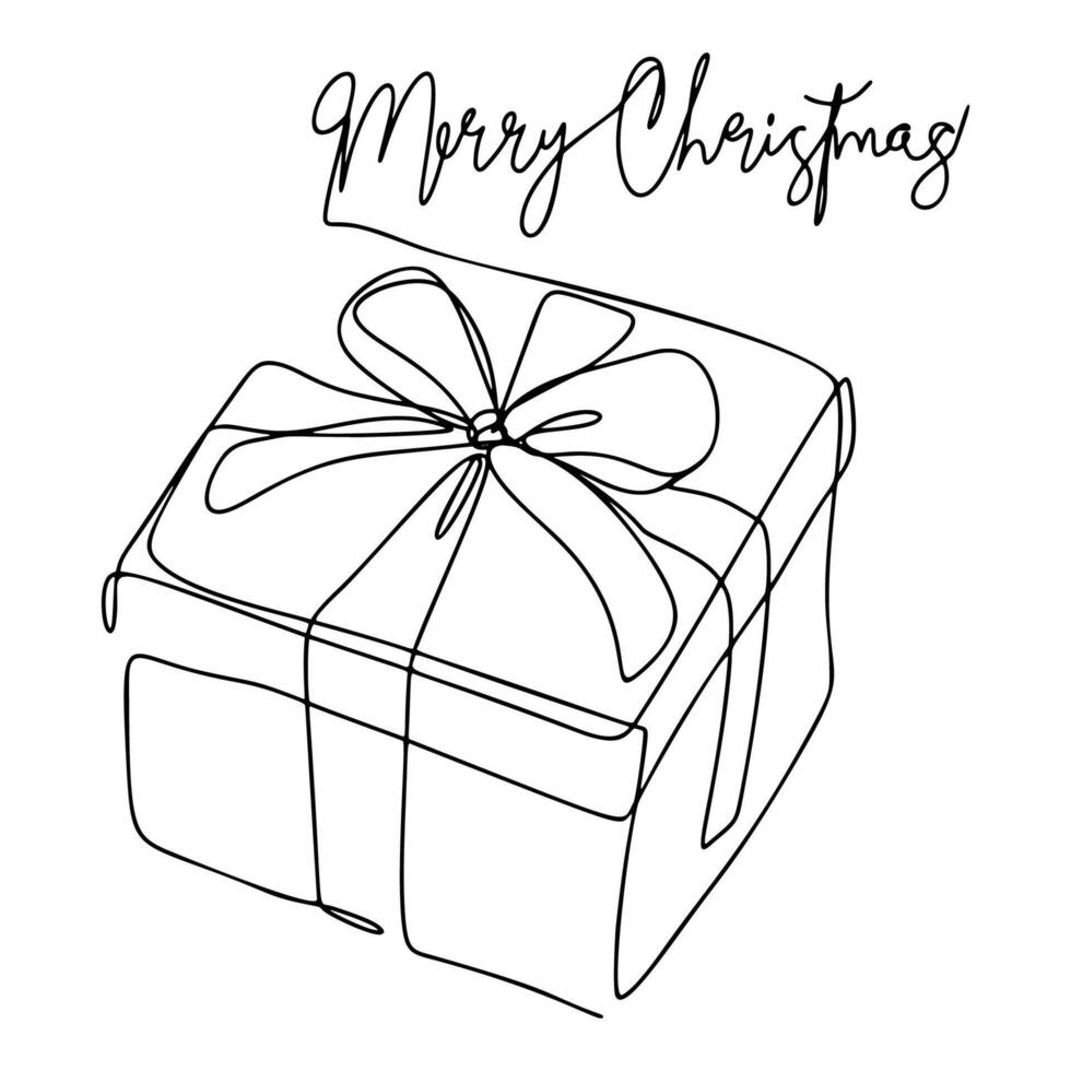 One Line Gift Merry Christmas Lettering Continuous Line Drawing vector