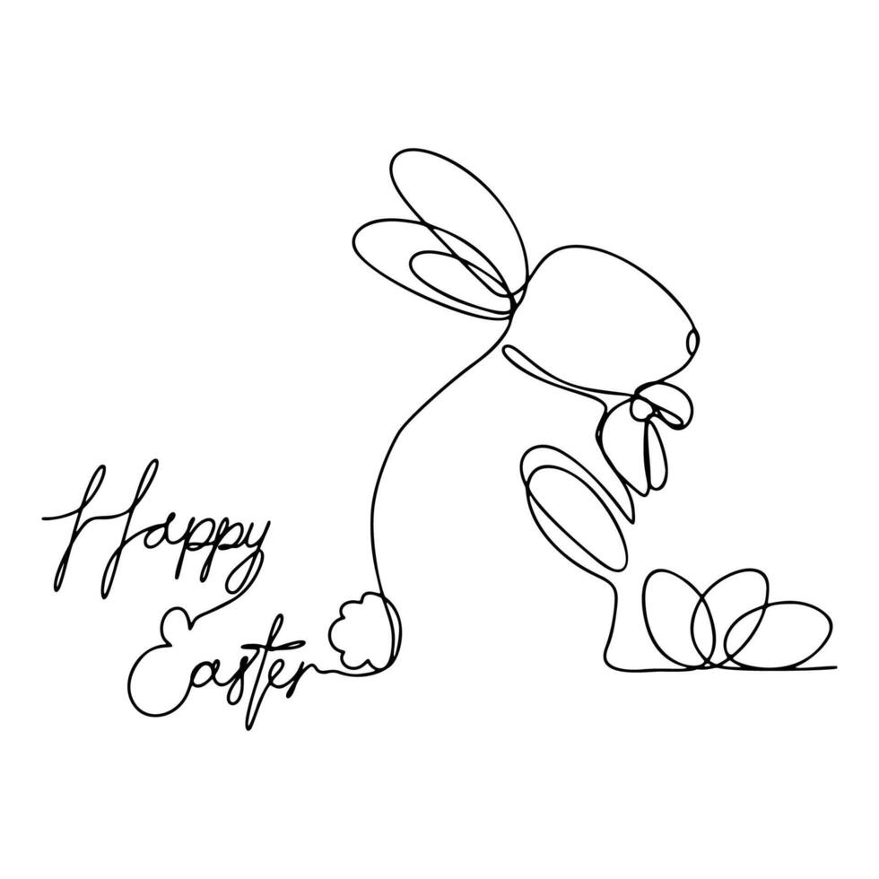 One Continuous Line Happy Easter Bunny and Eggs vector