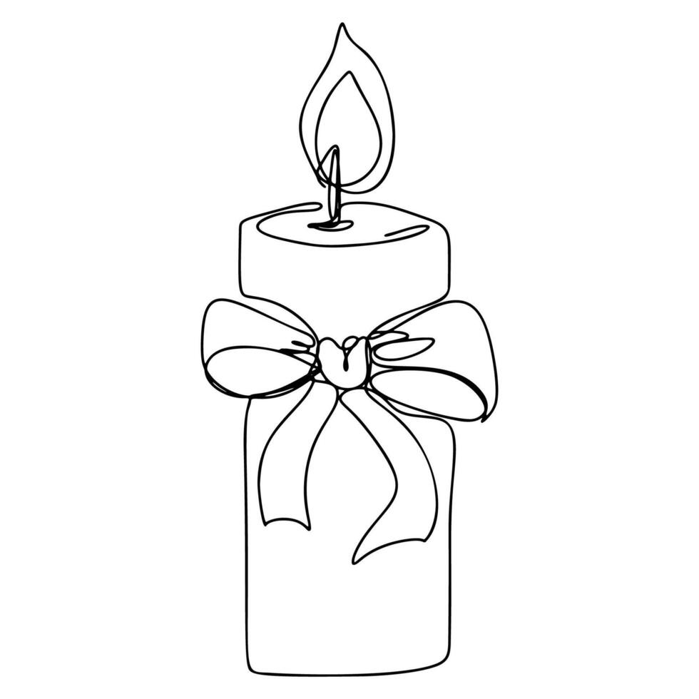 One Line Candle with Bow Continuous Line Drawing vector