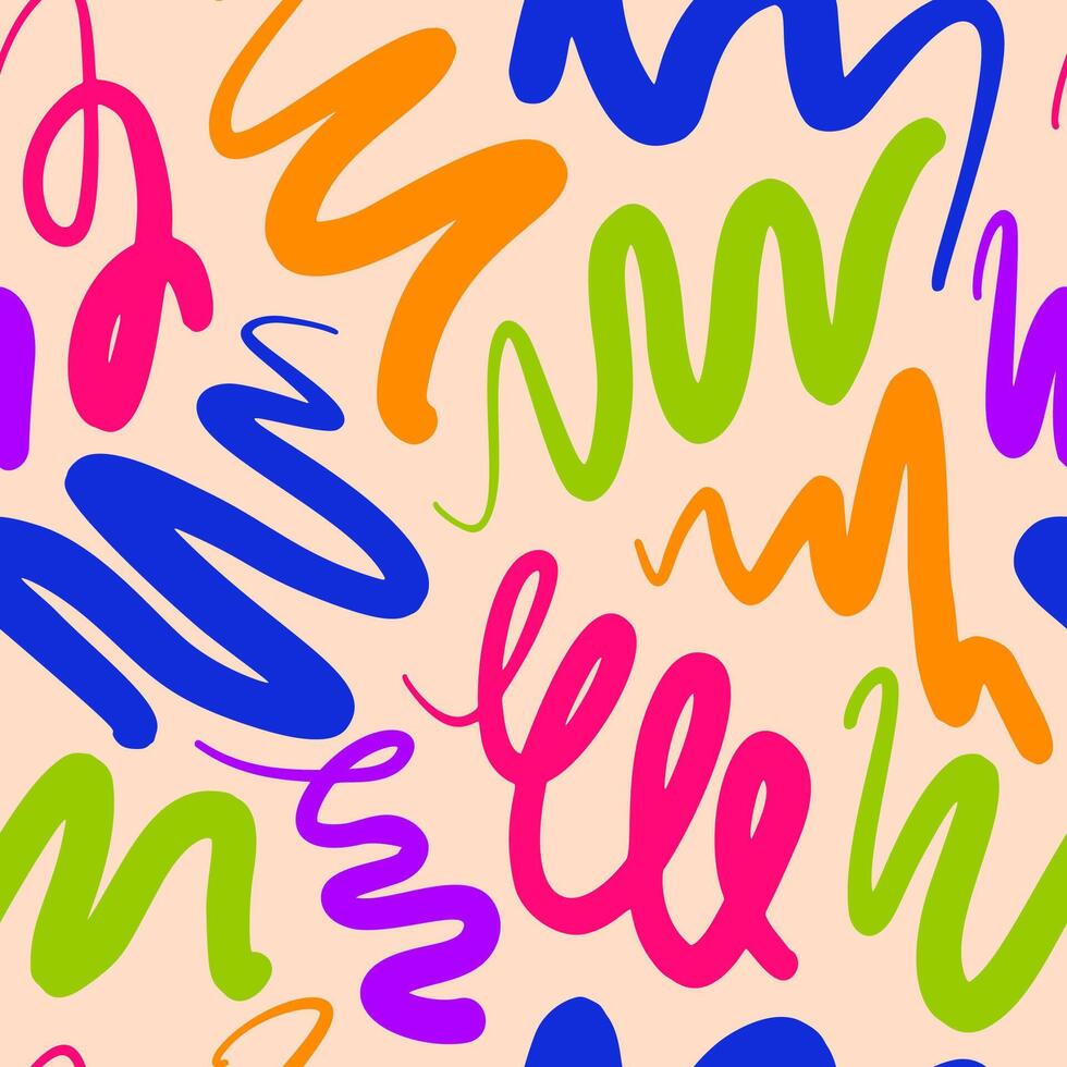 Abstract Modern Trendy Lines Hand Drawn Brushstrokes Seamless Pattern vector