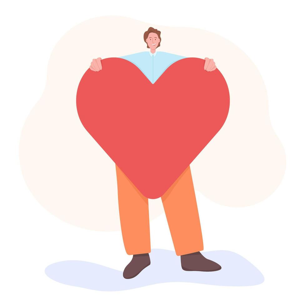 Man holding big Heart, Valentine's Day Flat Concept Vector