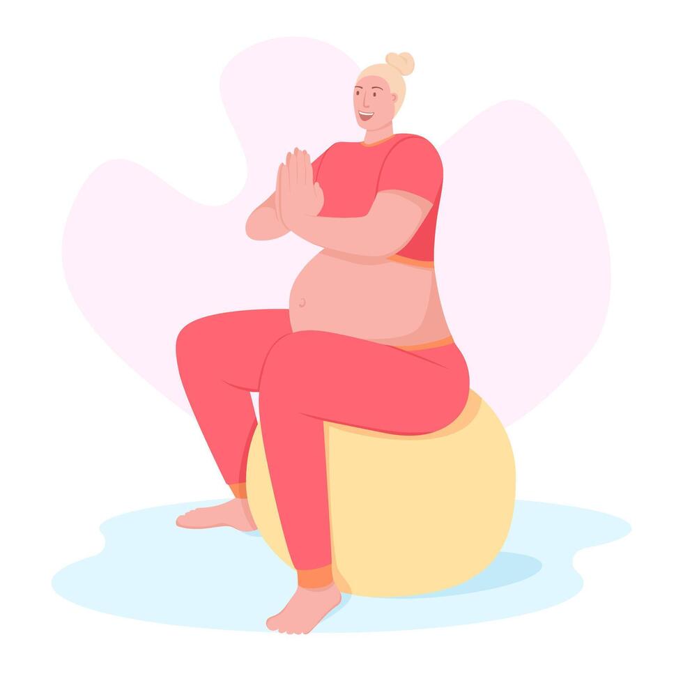 Pregnant woman doing yoga with ball, Flat Concept Vector Modern Cartoon Illustration