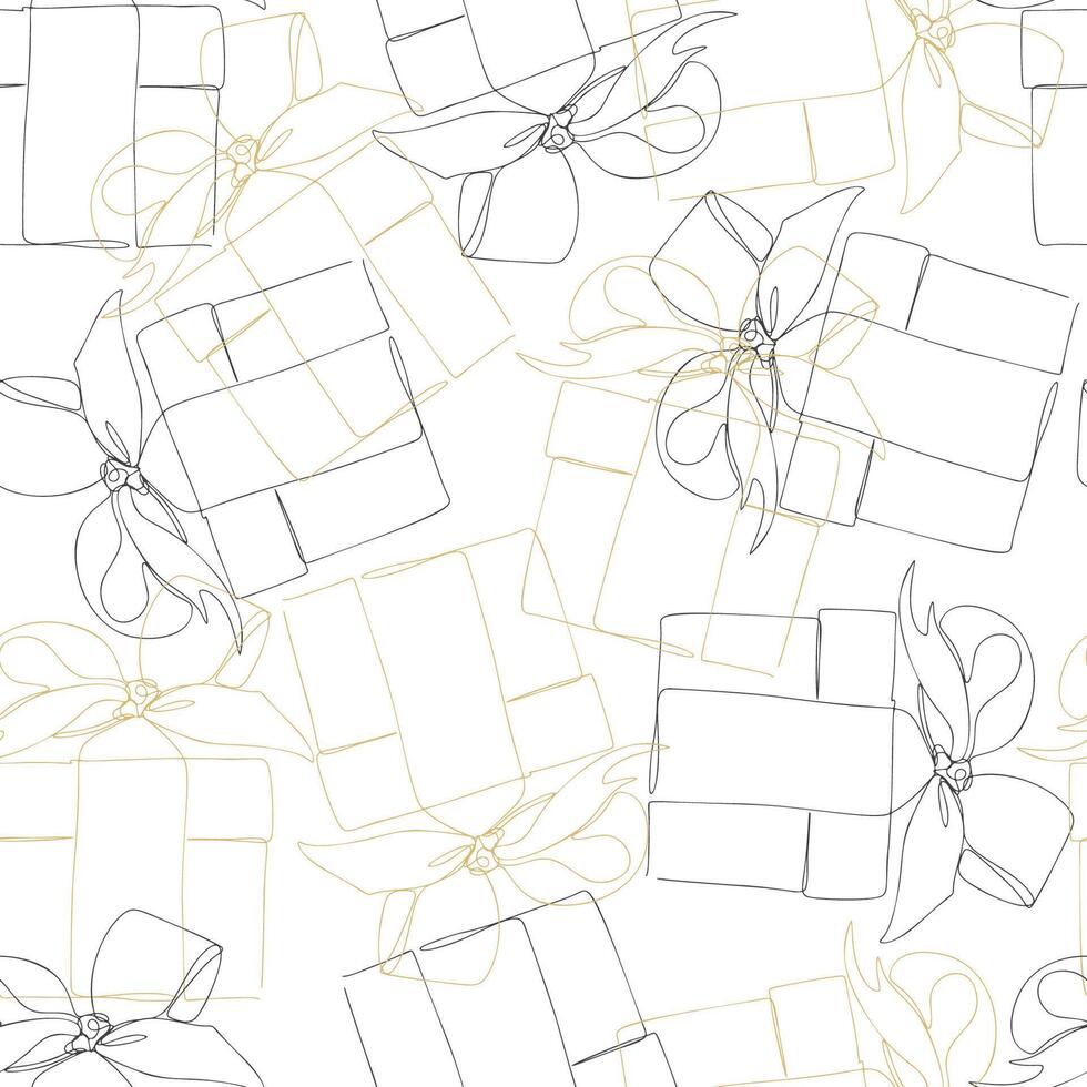 One Line Black and Gold Gift Boxes Continuous Line Drawing vector