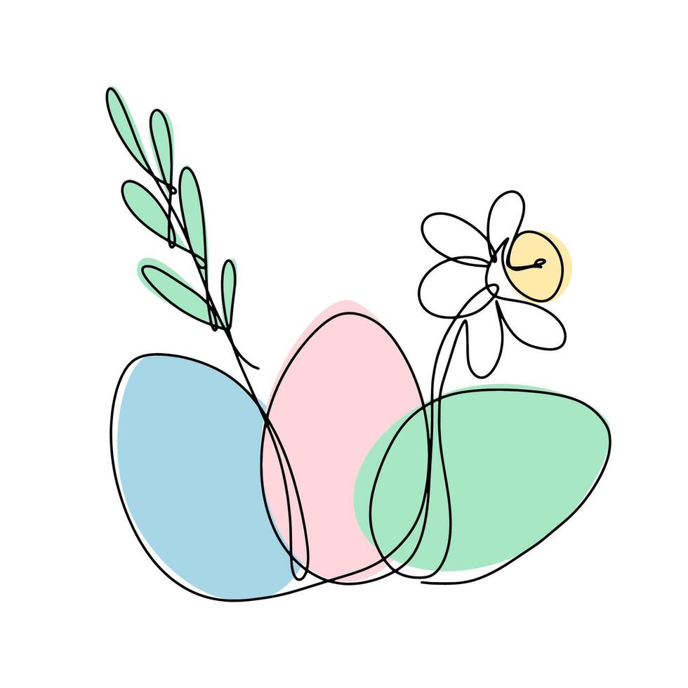 One Continuous Line Easter Eggs Flower and Leaves vector