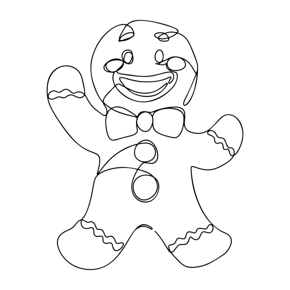 One Line Gift Gingerbread Cookie Continuous Line Drawing vector