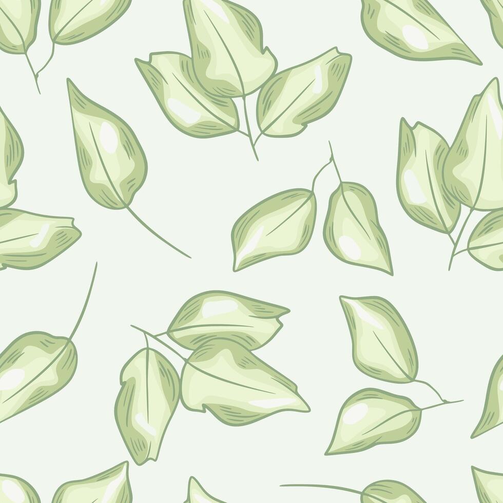 Green Leaves Soft Pastel Nature Seamless Pattern vector