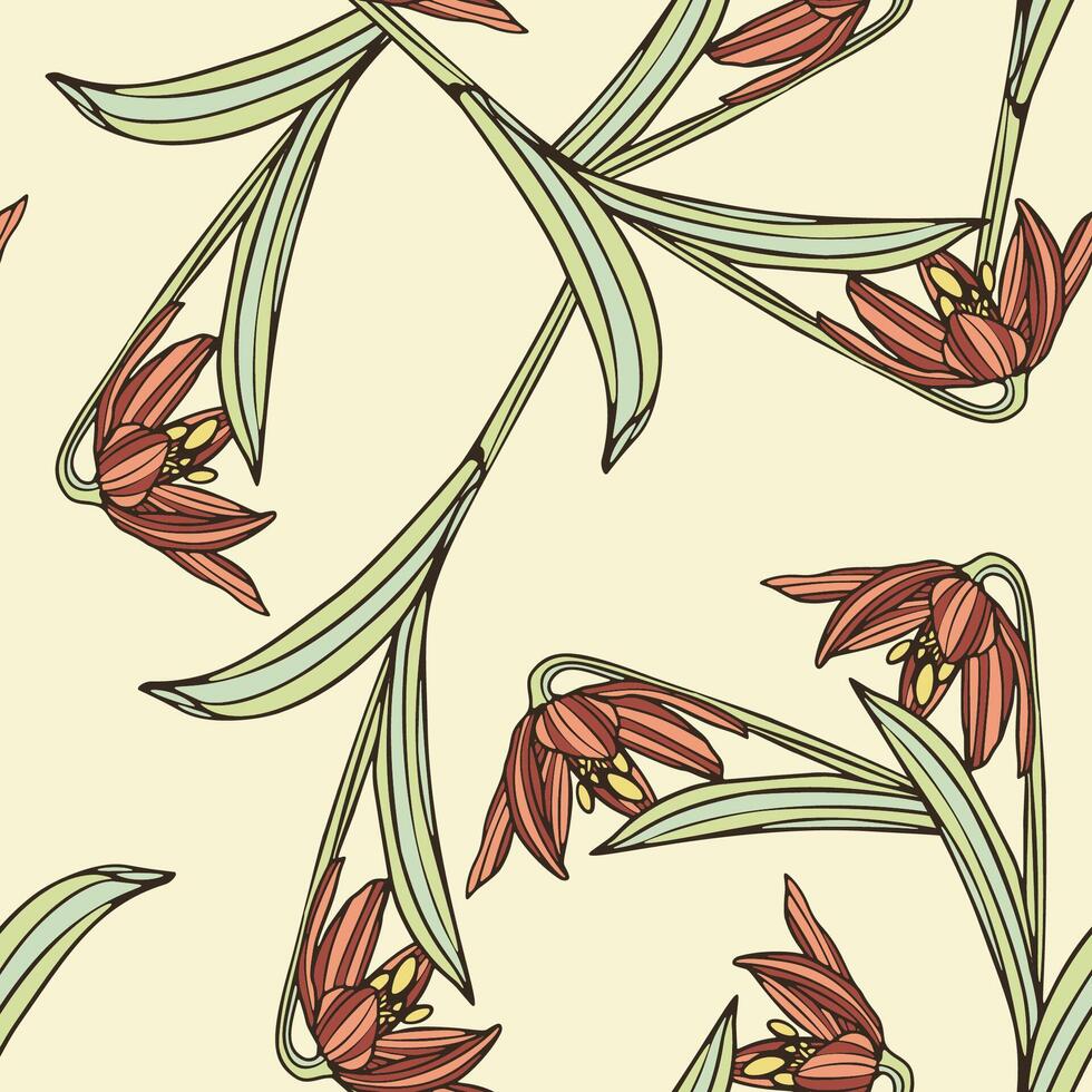 Vintage Floral Sketch Hand Drawn Flower Seamless pattern vector