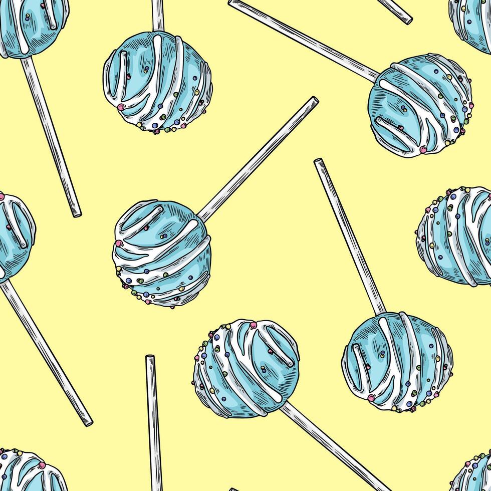 Cake Pops Hand Drawn Sketch Colorful Seamless Pattern vector