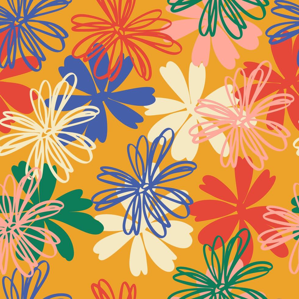 Modern Abstract Floral Sketch Hand Drawn Floral Seamless Pattern vector