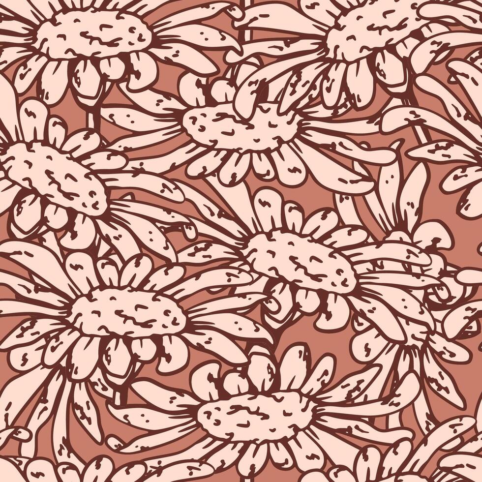 Sketch Hand Drawn Flower Seamless Pattern, Floral Doodle vector