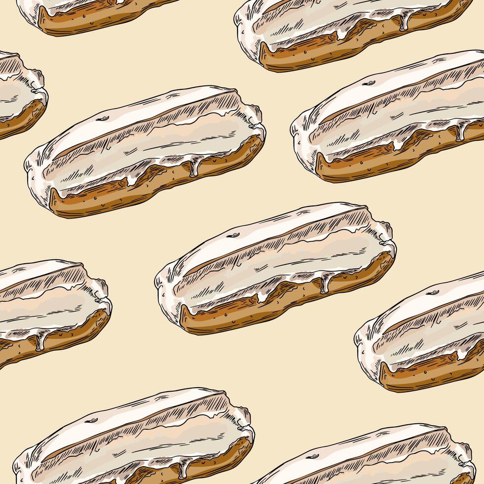 Classic Eclair Hand Drawn Sketch Seamless Pattern vector