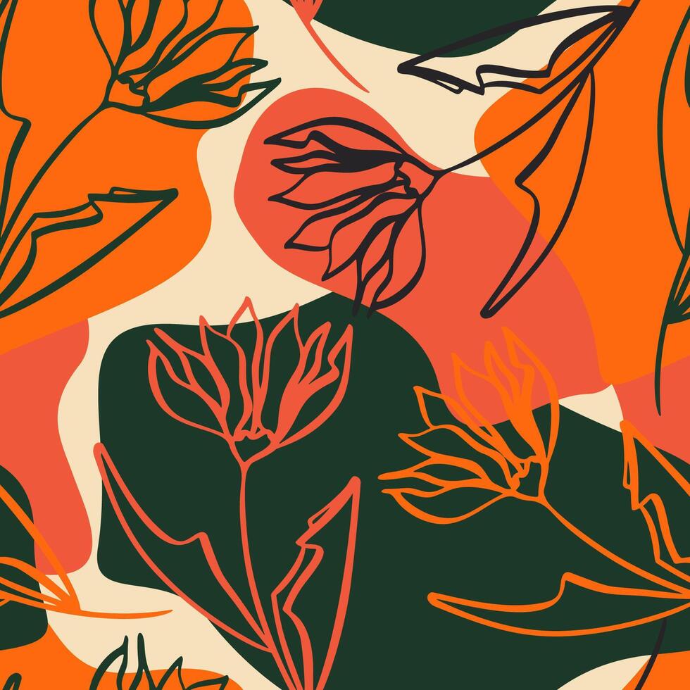 Modern Abstract Floral Sketch Hand Drawn Floral Seamless Pattern vector