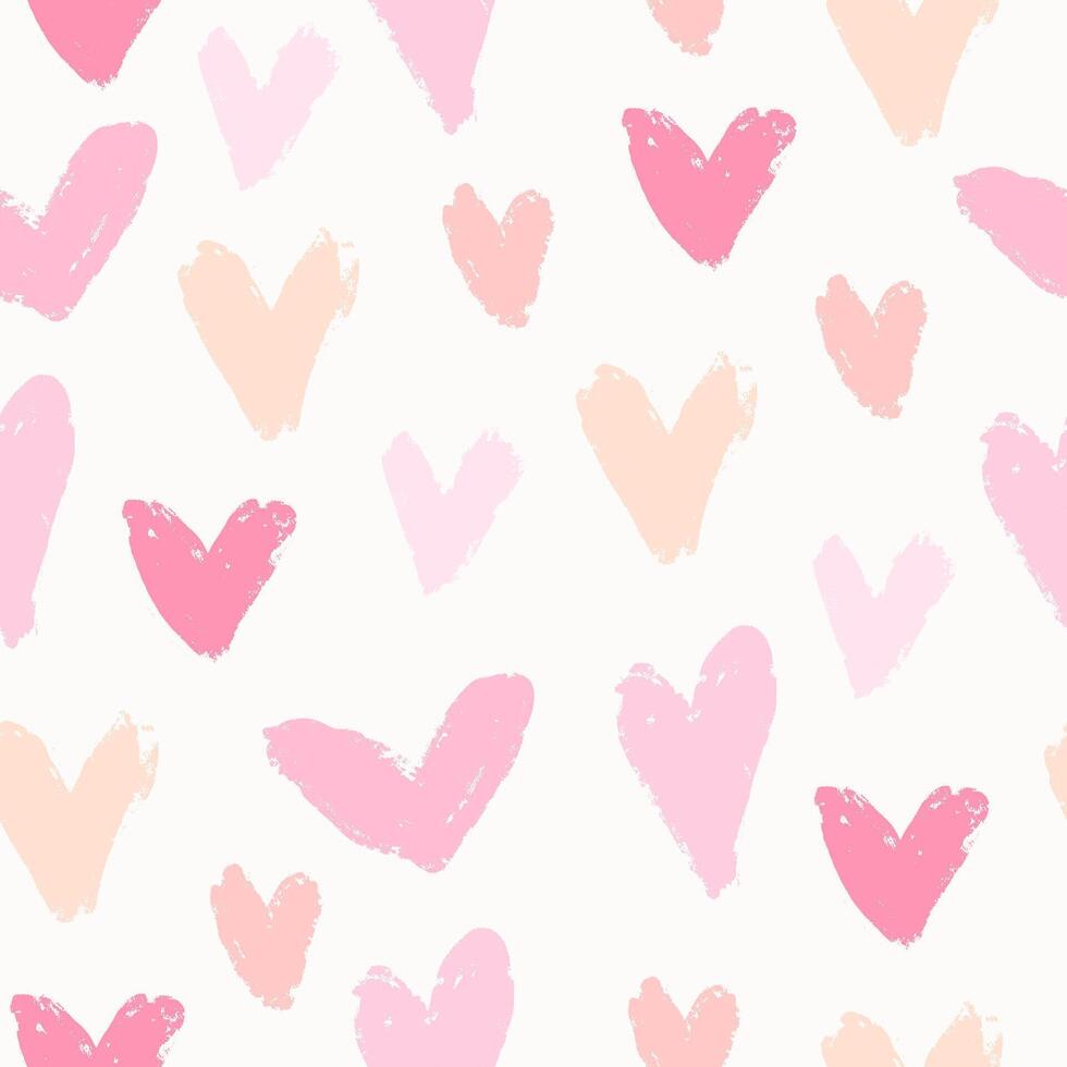 Abstract Hand Drawn Textured Hearts Pastel Seamless Pattern vector