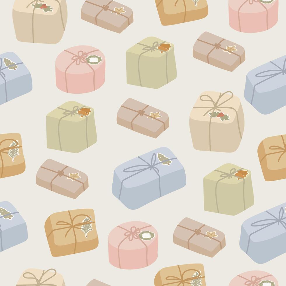 Christmas Gift Boxes Boho Seamless Pattern vector