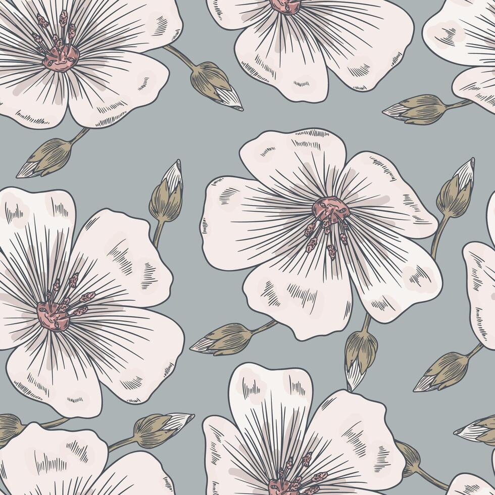 Retro Boho Flowers, Floral Seamless Pattern Background vector