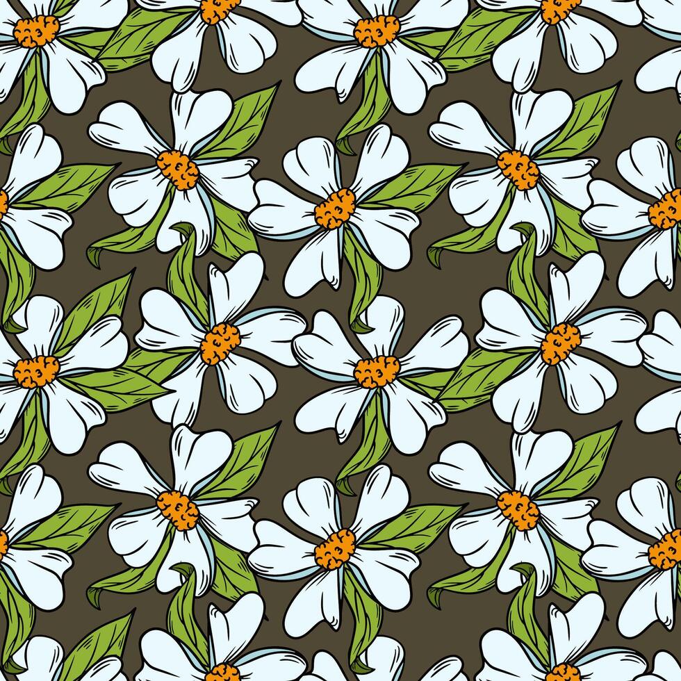 Flowers Hand Drawn Modern Doodle Seamless Pattern vector