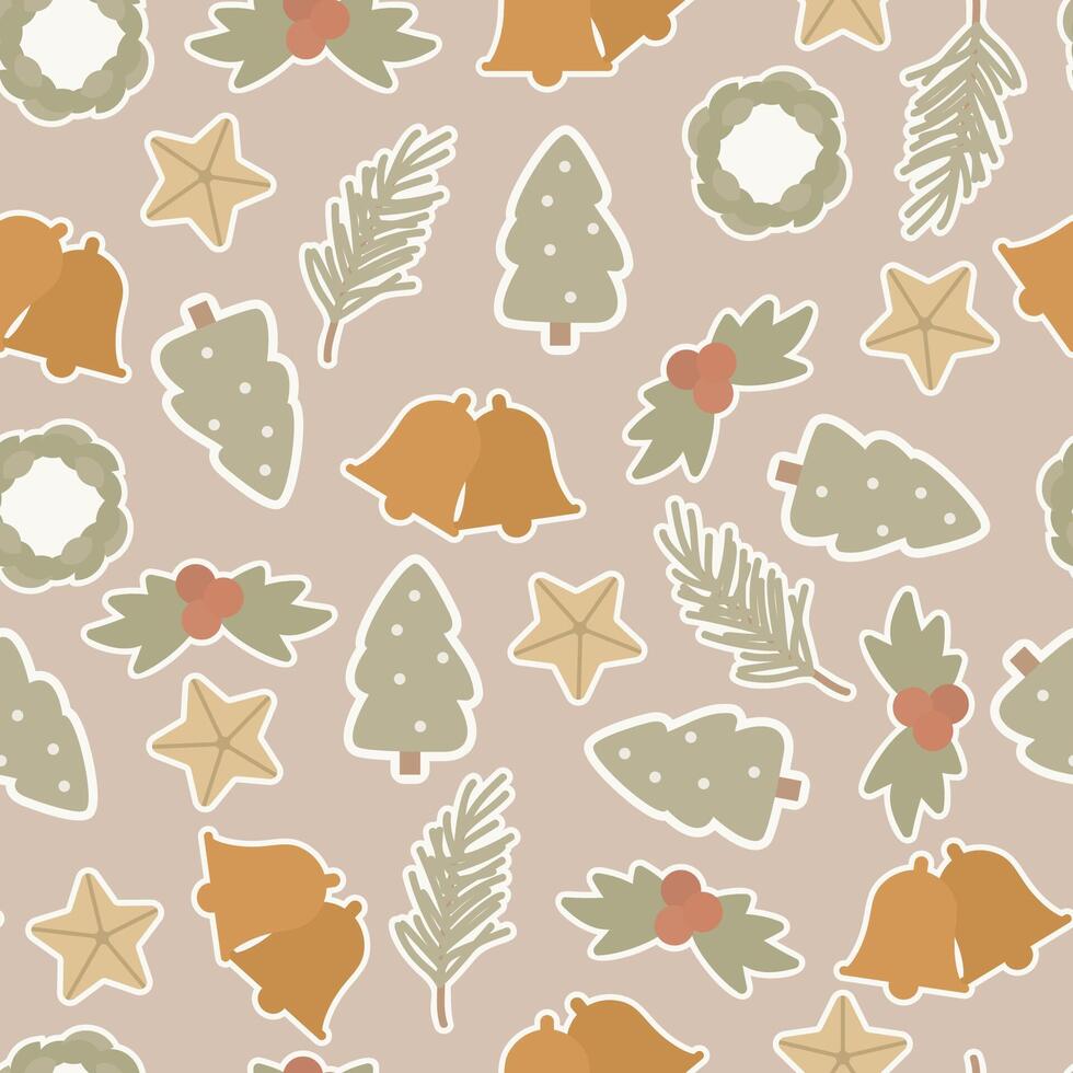 Boho Christmas Stickers Seamless Pattern vector