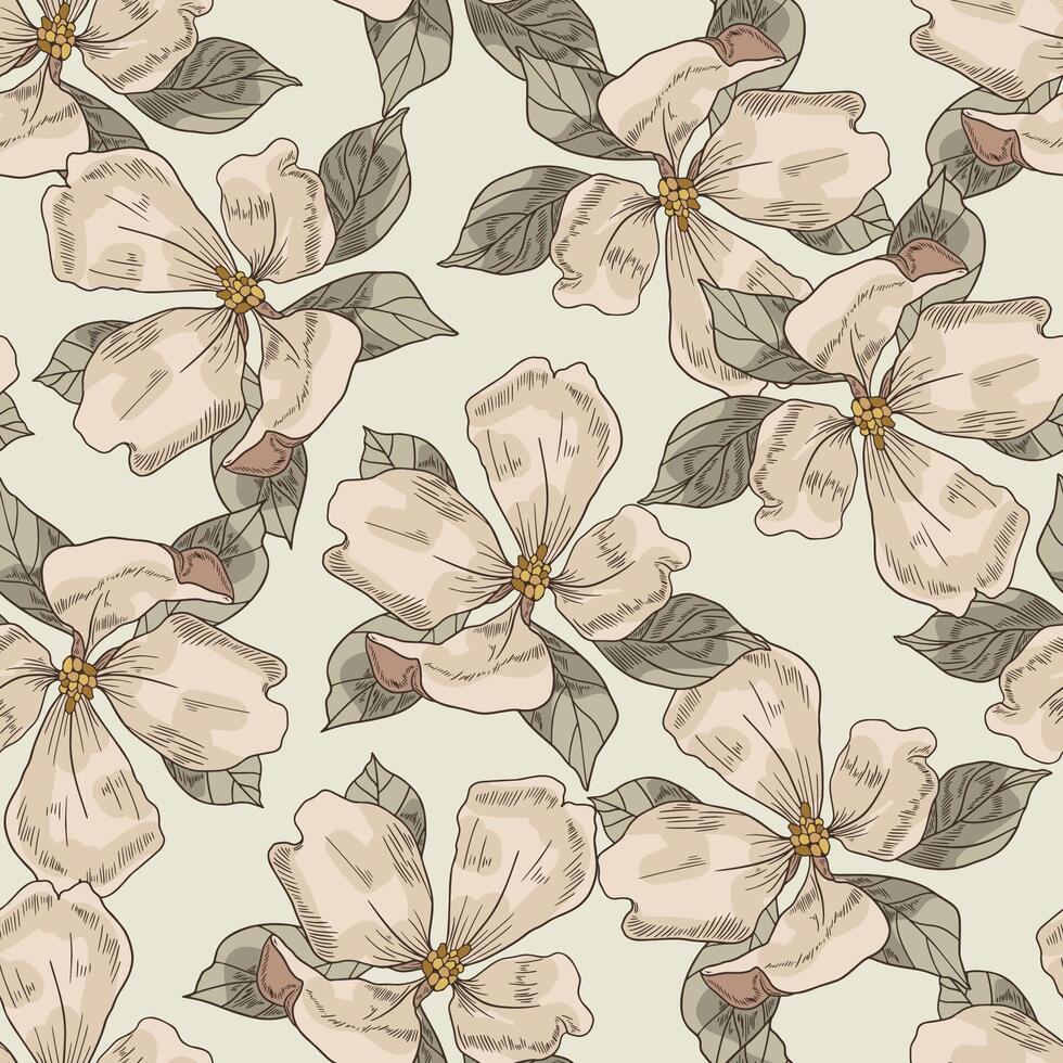 Retro Boho Flowers, Floral Seamless Pattern Background vector