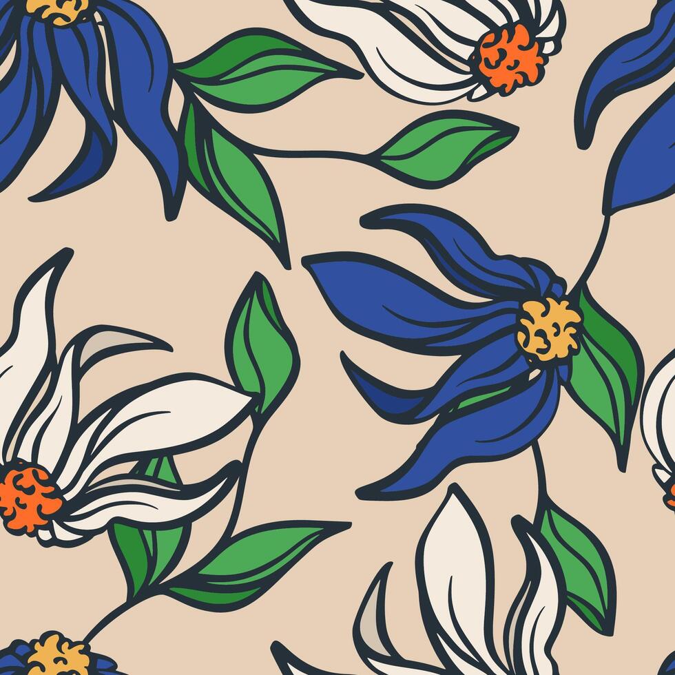 Modern Abstract Floral Sketch Hand Drawn Floral Seamless Pattern vector