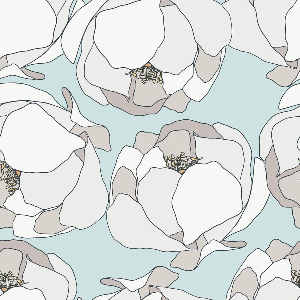 Pastel Flowers, Floral Hand Drawn Sketch Seamless Pattern vector