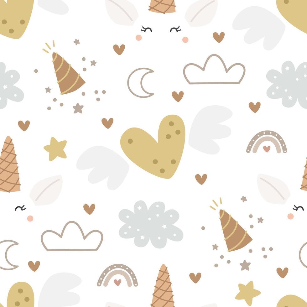 seamless pattern with cartoon unicorns. Magic. Colorful vector flat style for kids. Animals. hand drawing. baby design for fabric, print, wrapper