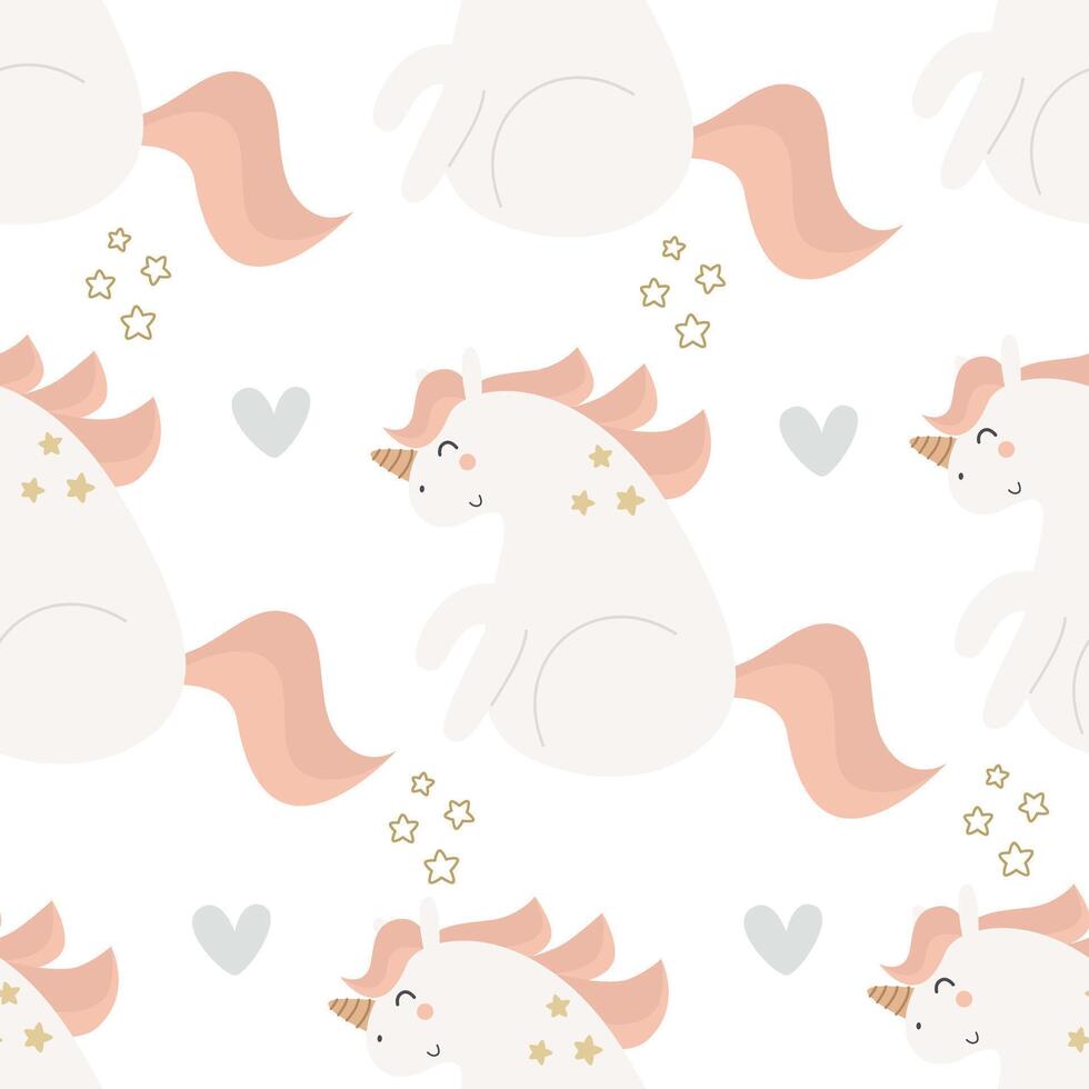 seamless pattern with cartoon unicorns. Magic. Colorful vector flat style for kids. Animals. hand drawing. baby design for fabric, print, wrapper