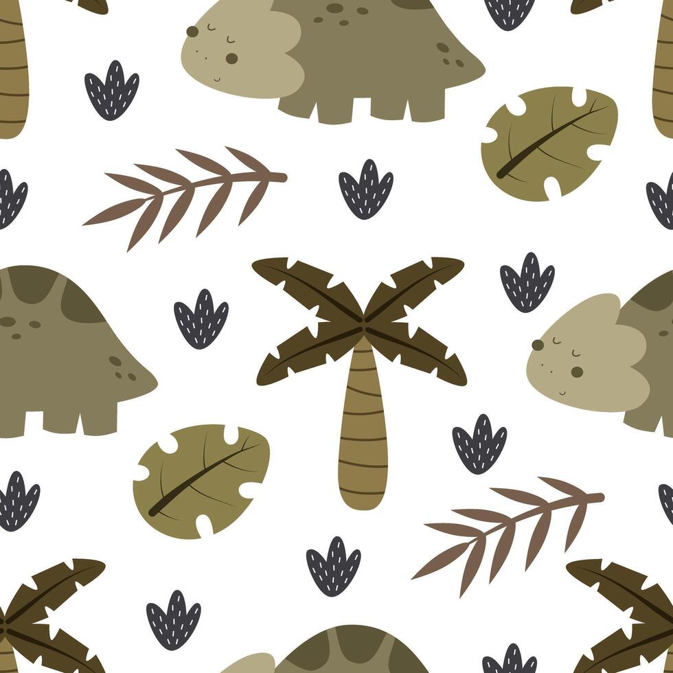 seamless pattern with cartoon dinosaurs, decor elements. Colorful vector flat style for kids. Animals. hand drawing. baby design for fabric, print, wrapper, textile