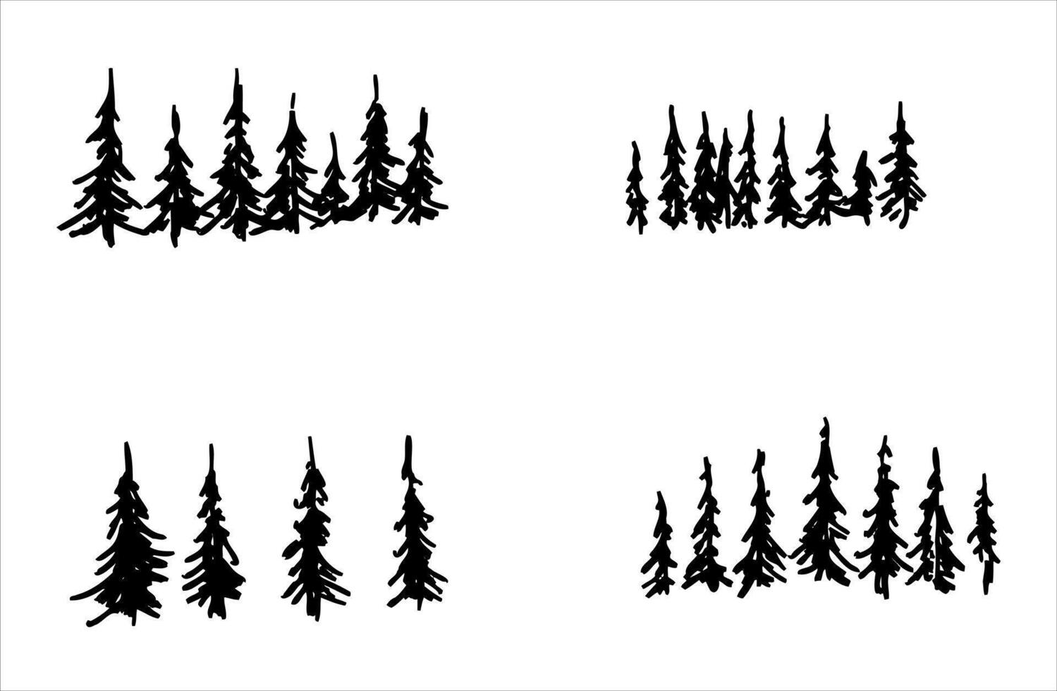 bosque arboles silueta. conjunto de plantilla de pino. invierno parque paisaje. de madera decoración elemento. concepto de aventuras y viajar, activo estilo de vida en naturaleza vector