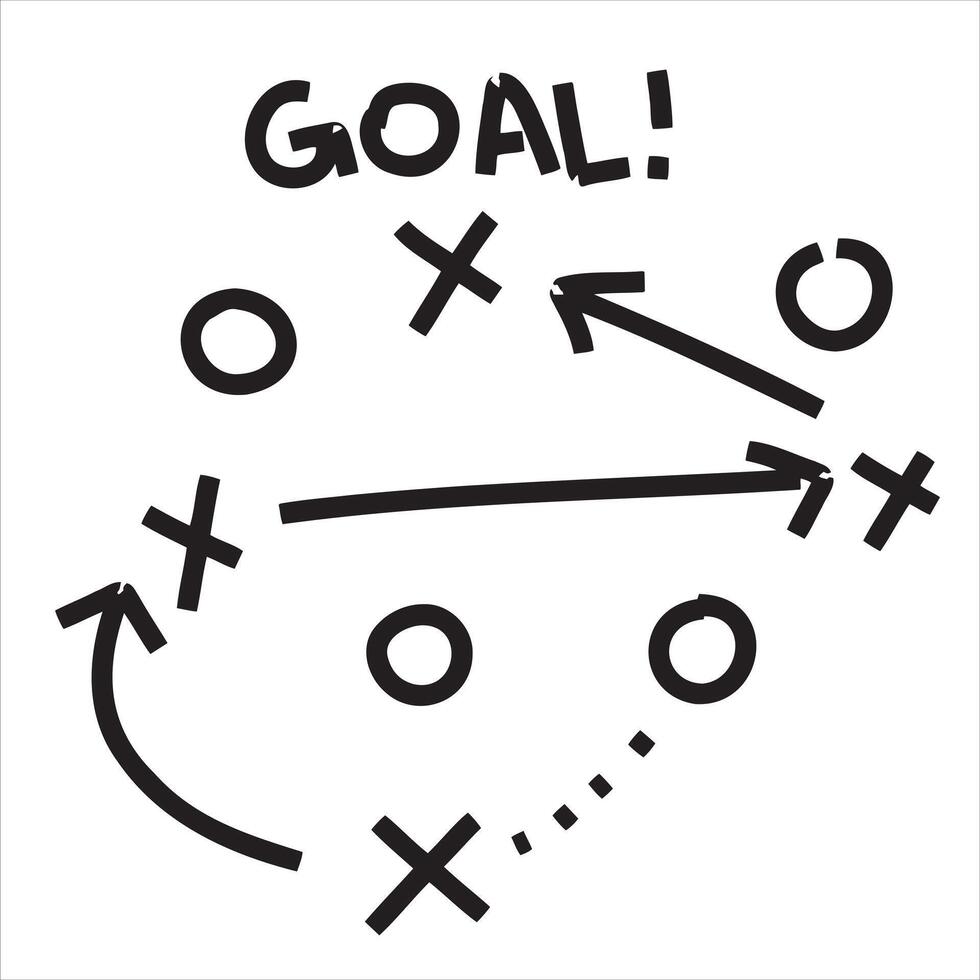 Sports tactics and strategy. Scheme of movement of team player. Combination of crosses and circles with path arrows. Pitch ball instructions. vector