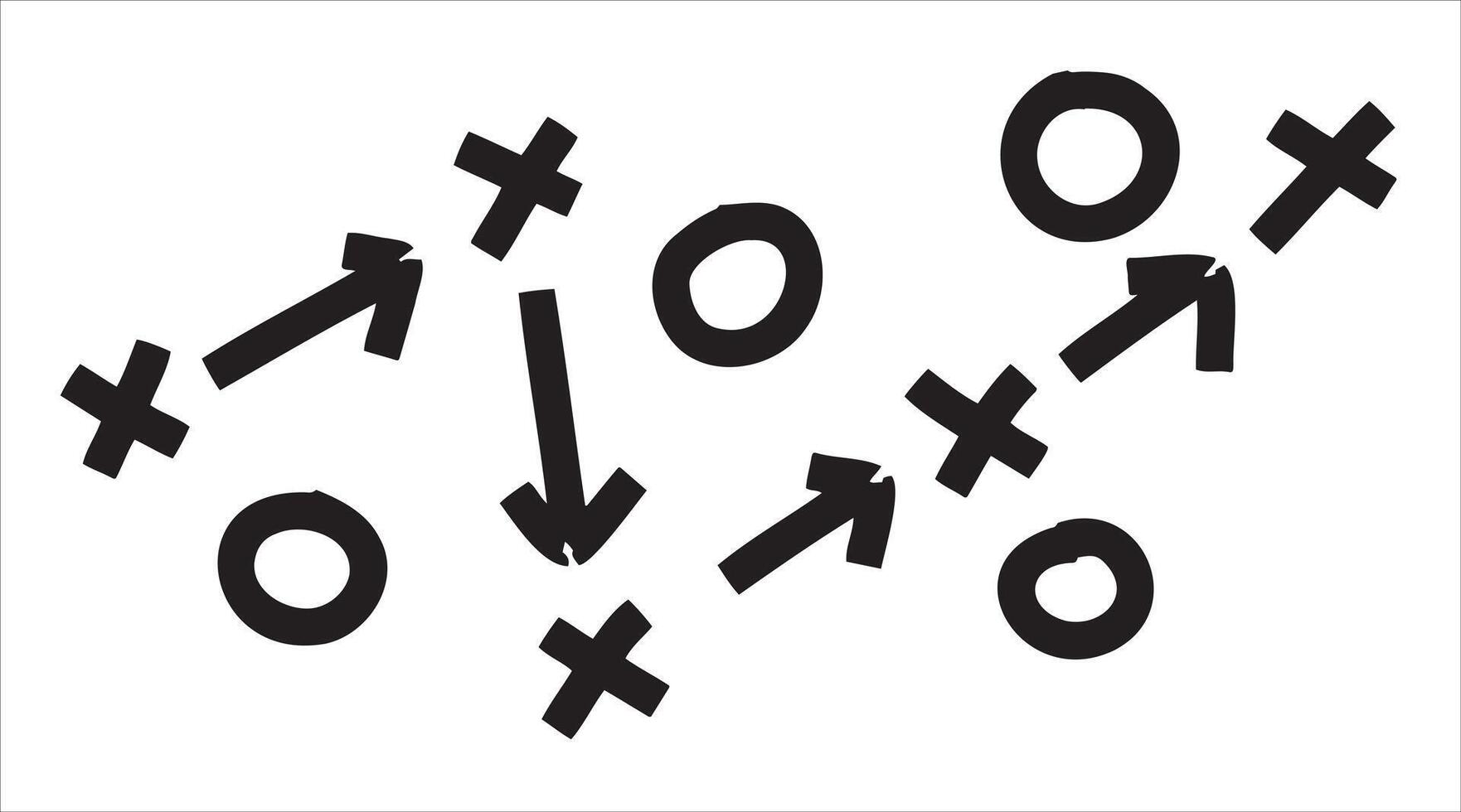 Sports tactics and strategy. Scheme of movement of team player. Combination of crosses and circles with path arrows. Pitch ball instructions. vector