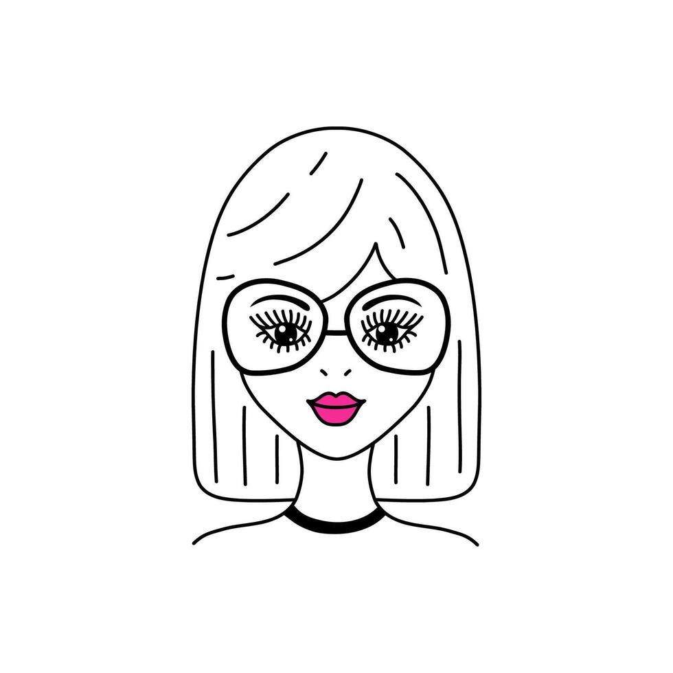 Woman face in doodle style vector