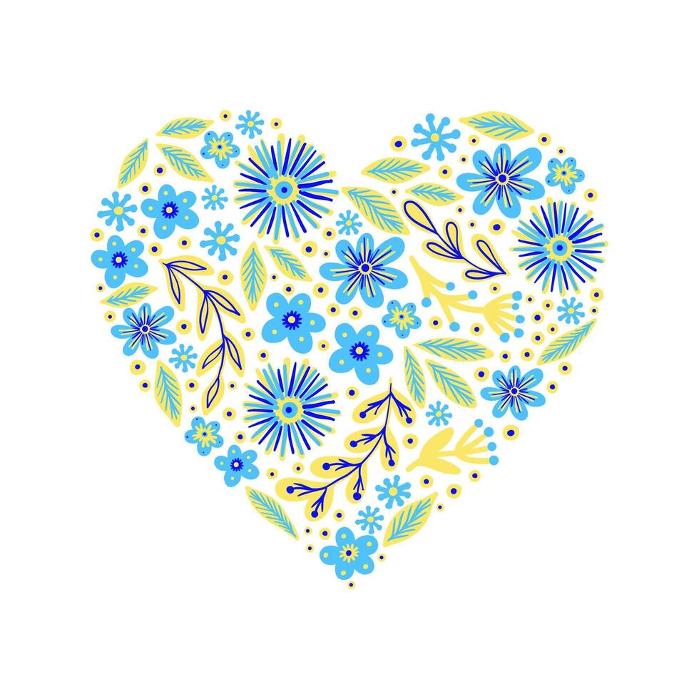 Floral heart in doodle style vector