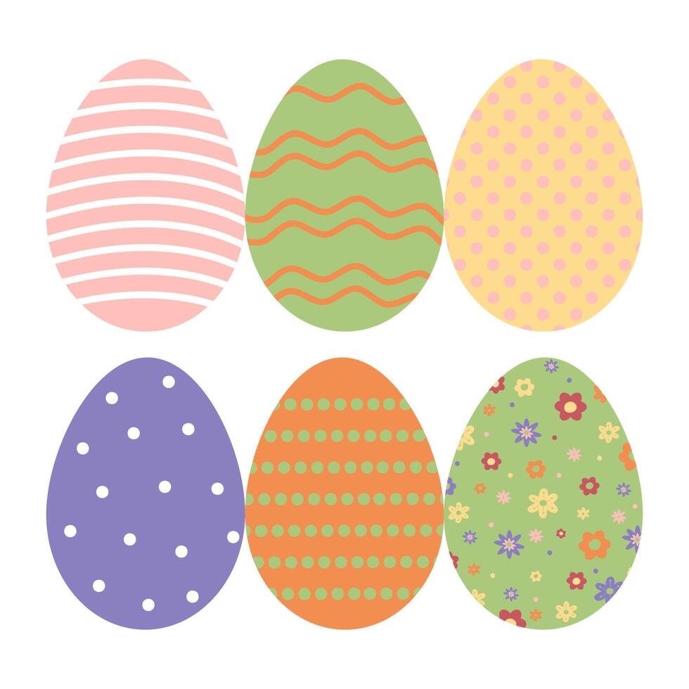Easter eggs colorful simple set. Spring, holidays in April. Gift. Seasonal celebration. Egg hunt vector