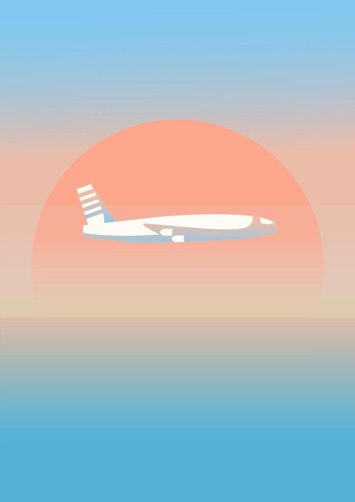 avión moscas en Mañana amanecer hora degradado ilustración. un avión en el cielo con ajuste Dom vector