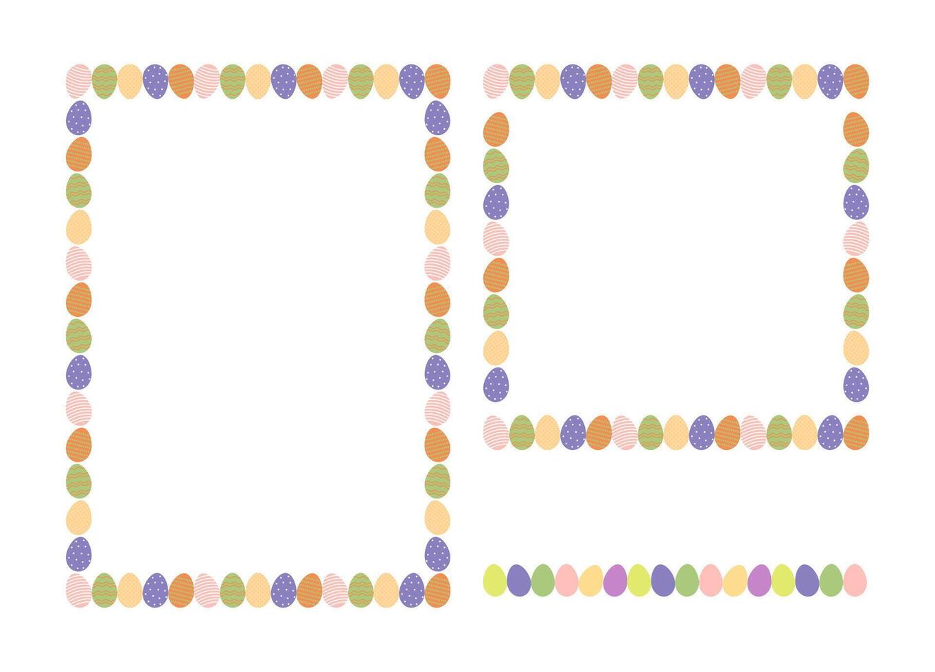 Easter eggs border frames with space for text. Banners with decorated eggs on white background vector