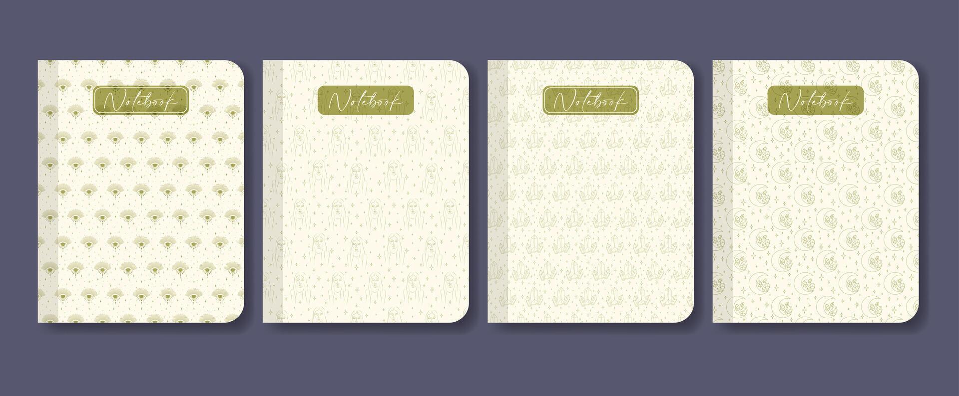 Notebook cover collection in beige colors. Diary design aesthetic esoteric artwork illustration vector