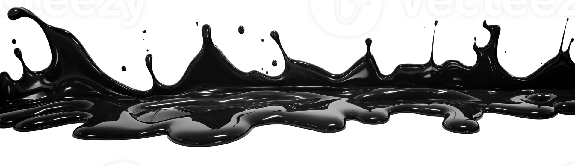 AI generated Horizontally poured thick black oily paint with splashes and drops. Isolated on a transparent background png