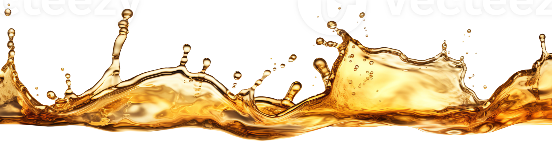 AI generated Horizontal pouring oil with splashes and drops. Isolated on a transparent background png