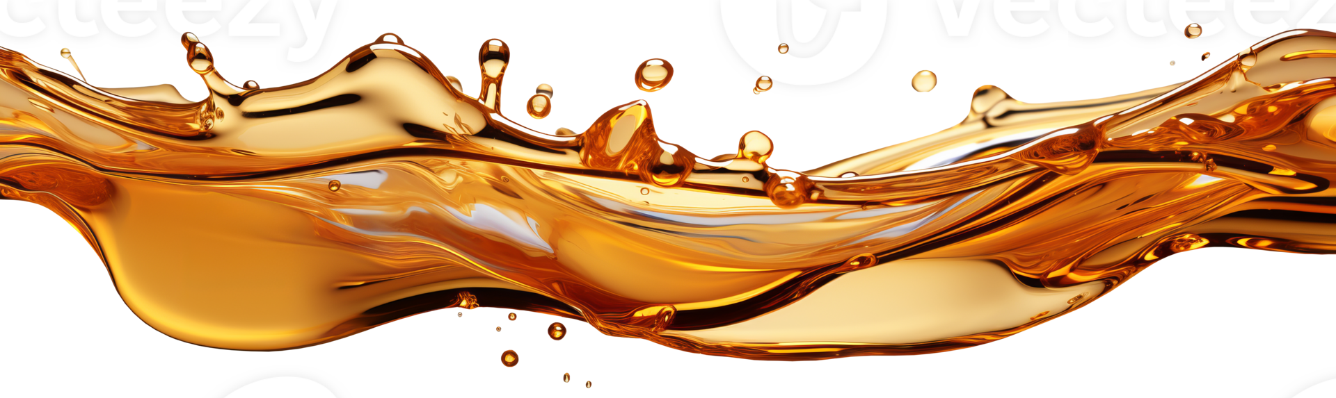 AI generated Horizontal pouring oil with splashes and drops. Isolated on a transparent background png