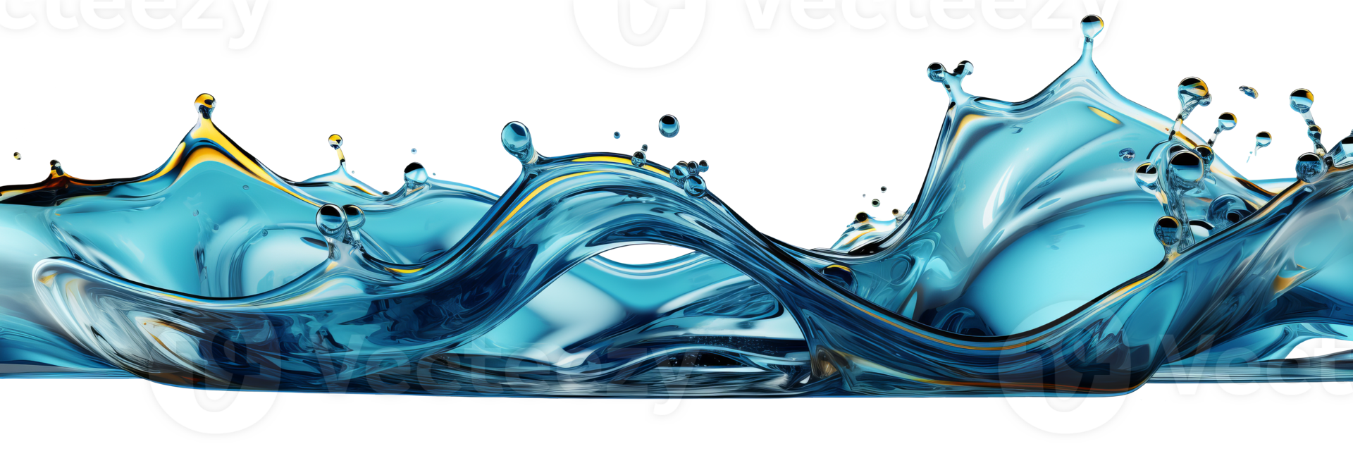 AI generated Horizontal undulating water flow with light splashes and a yellow tint. Isolated on a transparent background png