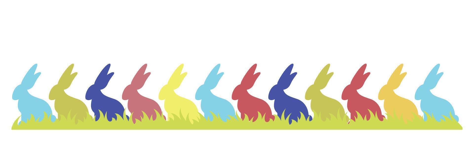 Happy Easter eggs banner. Colorful easter horizontal background with lawn on grass. vector