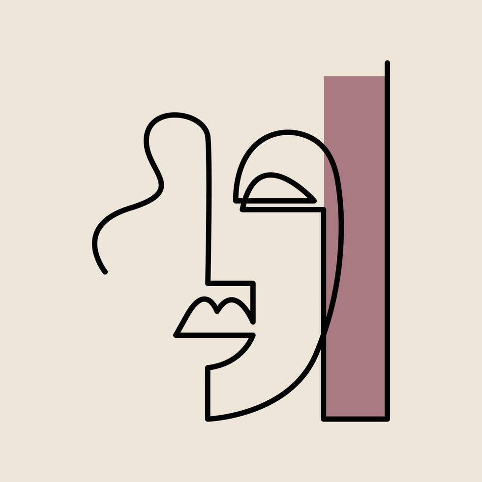 Abstract minimalist face one line drawing. Portrait of beautiful woman fashion logo. vector