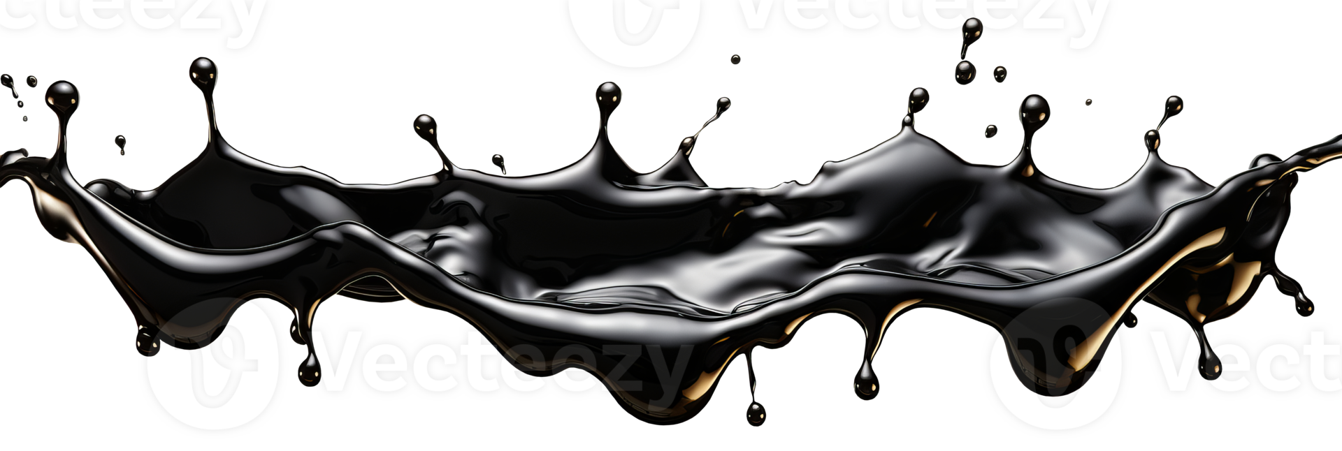 AI generated A horizontal splash of black oil. Isolated on a transparent background png