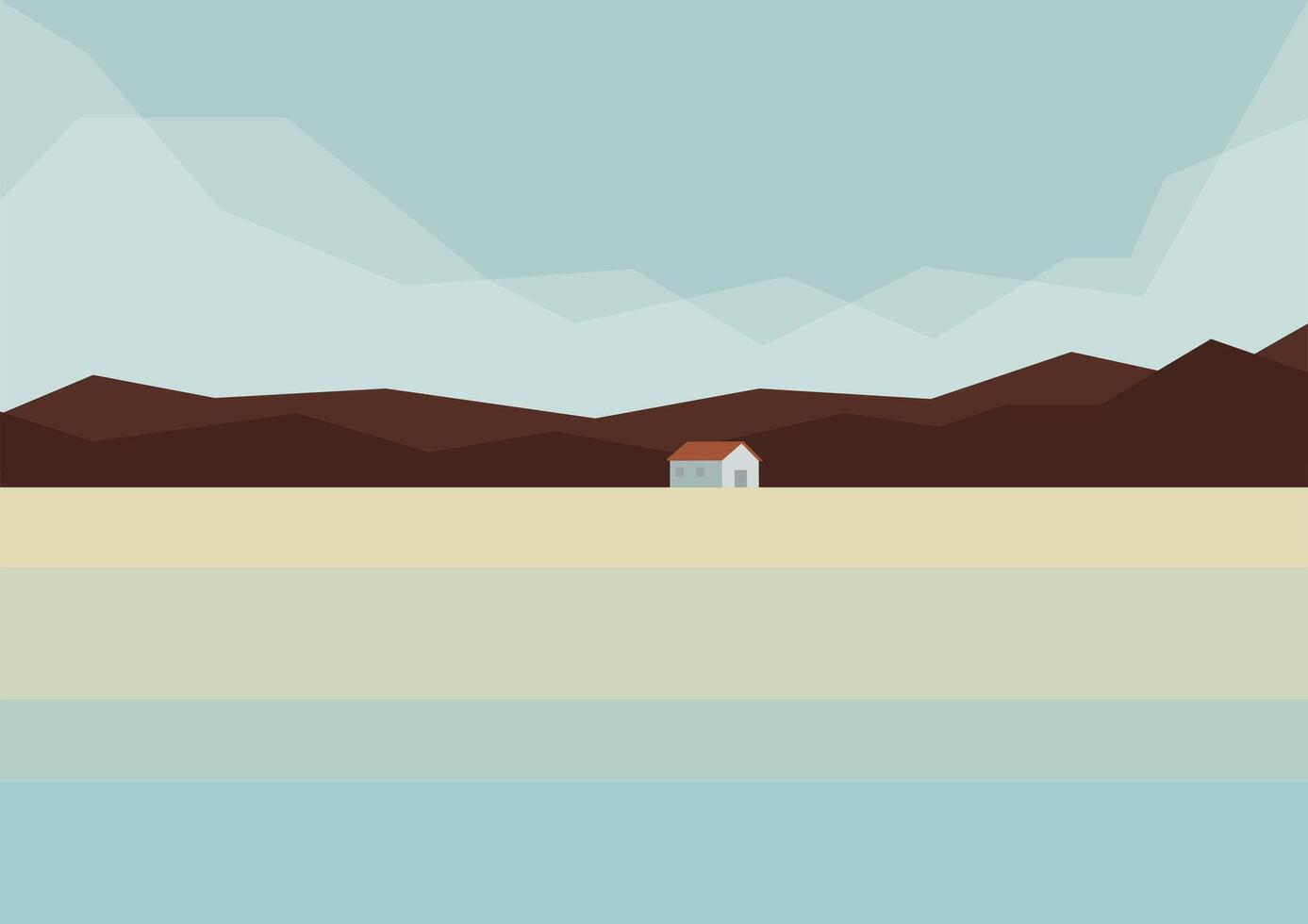 Minimalist Scandinavian landscape vector illustration. Nordic landscape, Springtime village landscape.