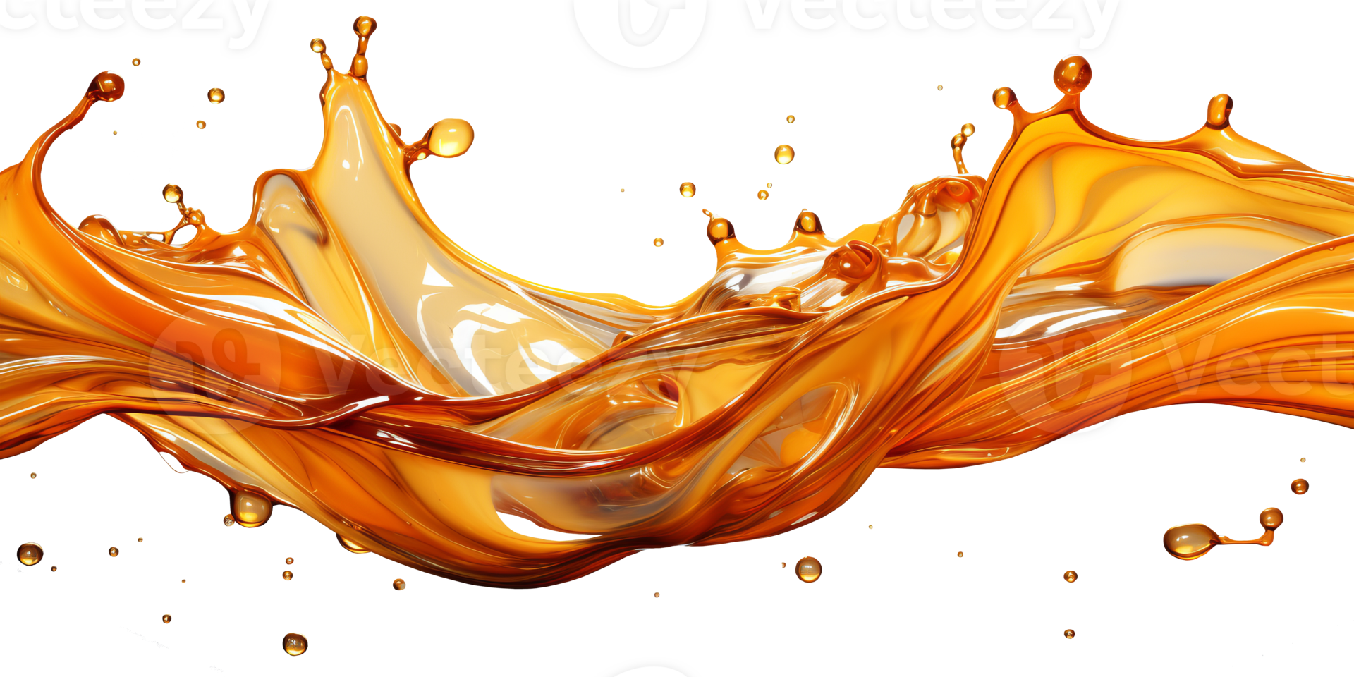 AI generated Horizontal pouring oil with splashes and drops. Isolated on a transparent background png