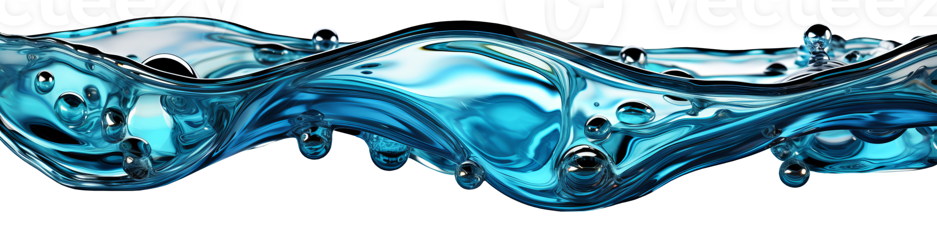 AI generated A horizontal undulating stream of water with large drops. Isolated on a transparent background png