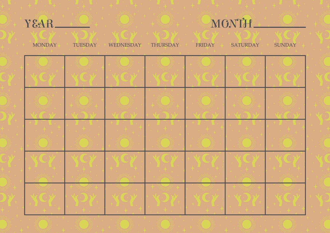 Planner minimalist page design. Categories of notes with mystic cosmic elements illustration vector