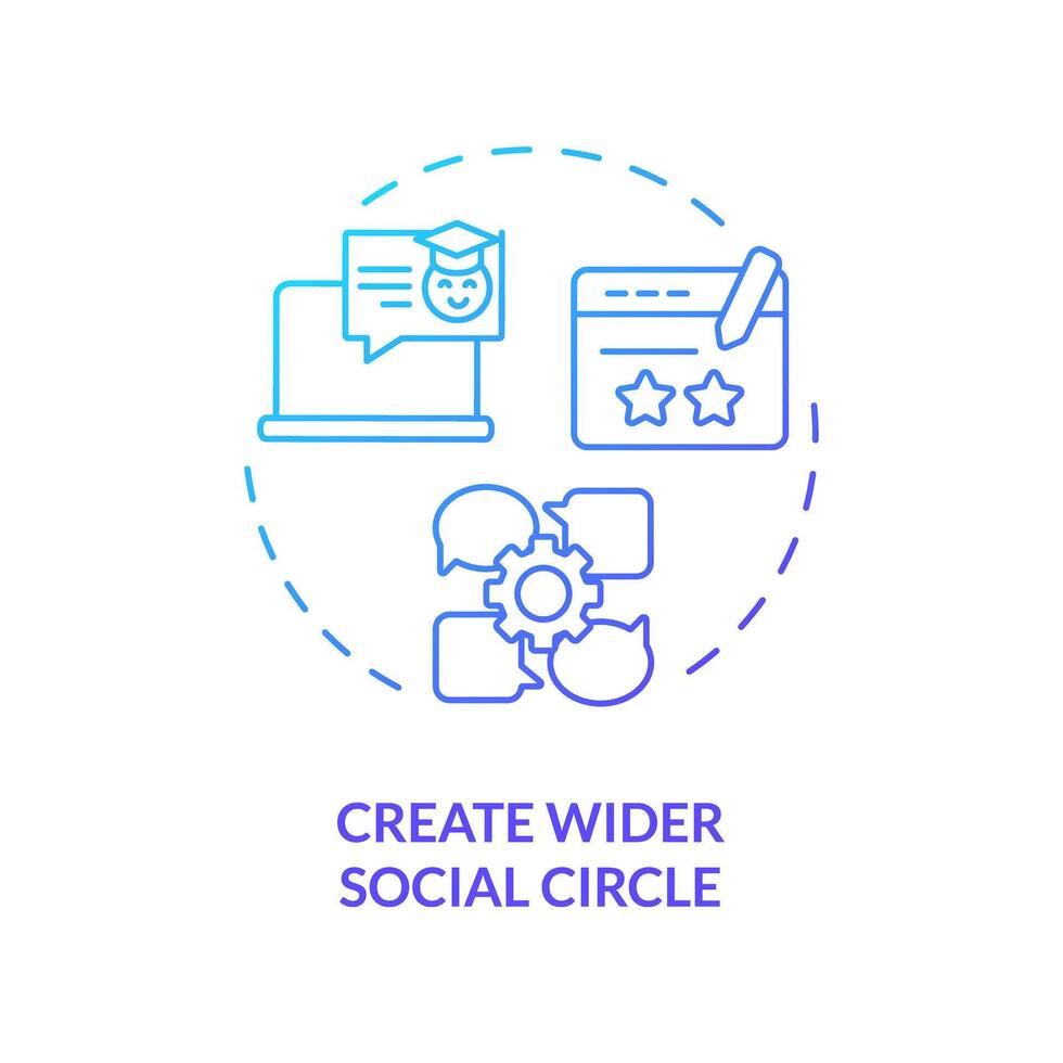 2D gradient create wider social circle icon, creative isolated vector, thin line illustration representing extracurricular activities. vector