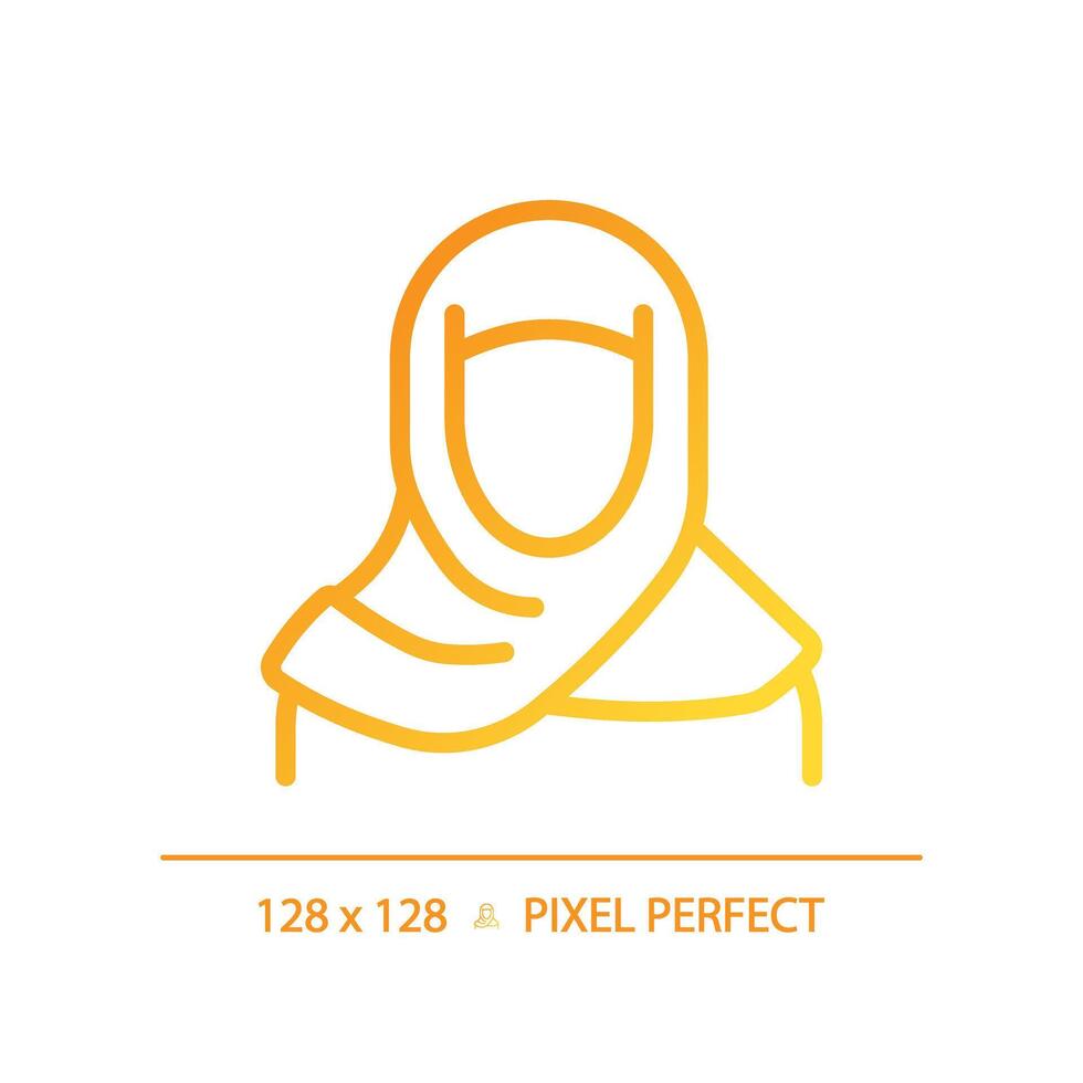 Abaya muslim woman gradient linear vector icon. Islamic hijab female. Traditional headscarf. Historical religious style. Thin line color symbol. Modern style pictogram. Vector isolated outline drawing
