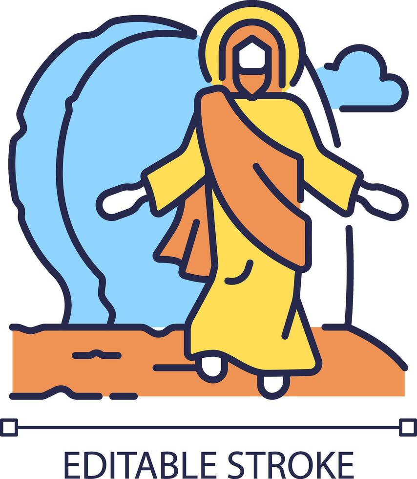 Resurrection of Jesus RGB color icon. God raised Christ from dead third day after his crucifixion. Biblical scene. Isolated vector illustration. Simple filled line drawing. Editable stroke